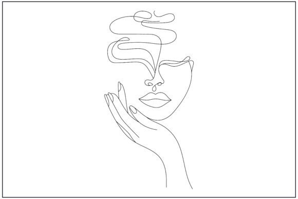 Abstract Lips Hand Smoke Line Art: Graphics & Illustrations