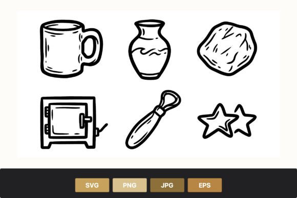 Black White Kitchenware Line Art: Graphics & Illustrations