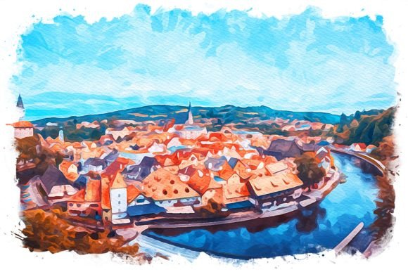 Český Krumlov Watercolor Illustrations for Product Sellers