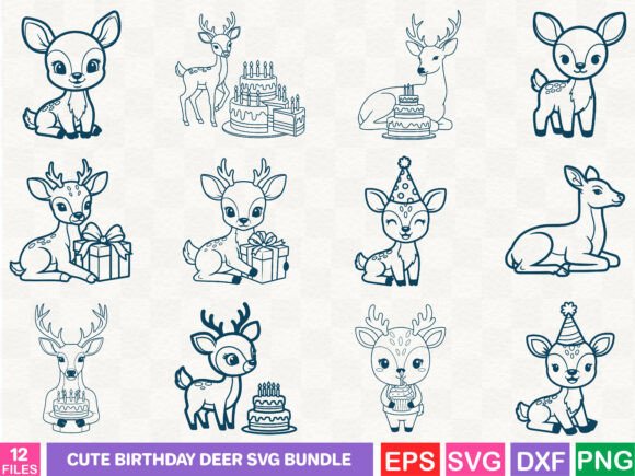 Cute Birthday Deer SVG Bundle: Graphics & Illustrations