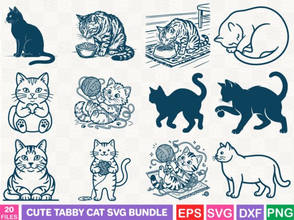 Cute Tabby Cat SVG Bundle: Illustrations & Graphics