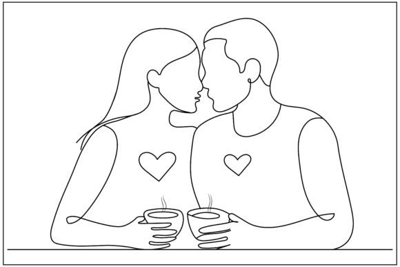 Romantic Coffee Date Line Art: Graphics & Illustrations