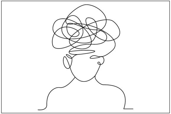 Tangled Thoughts Head Line Art: Graphics & Illustrations