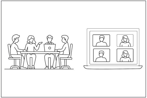 Work Collaboration Comparison Line Art: Graphics & Illustrations